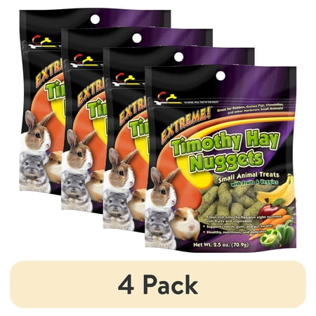 (4 pack) Extreme Timothy Hay Nuggets, Small Animal Treats, 2.5 oz