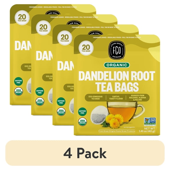 (4 pack) FGO Dandelion Root Tea, Organic, 20 Count