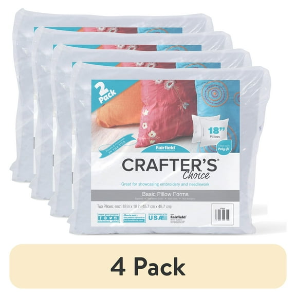 (4 pack) Fairfield Crafter’s Choice Basic Pillow Forms, Soft Pillow Inserts for Throw Pillows, Decorative Pillows, Travel Pillows, and Home Decor, Zippered Cover, Spot Clean, 18" X 18", Pack of 2