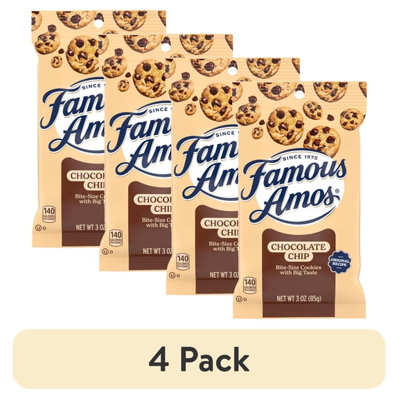(4 pack) Famous Amos Classic Bite-Size Chocolate Chip Cookies, Bag 3.0 oz