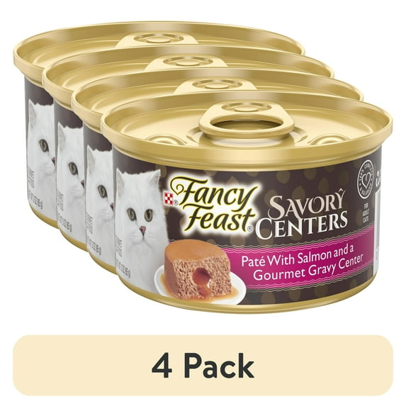 (4 pack) Purina Fancy Feast Savory Centers With Salmon Wet Cat Food Pate with Gourmet Gravy Center