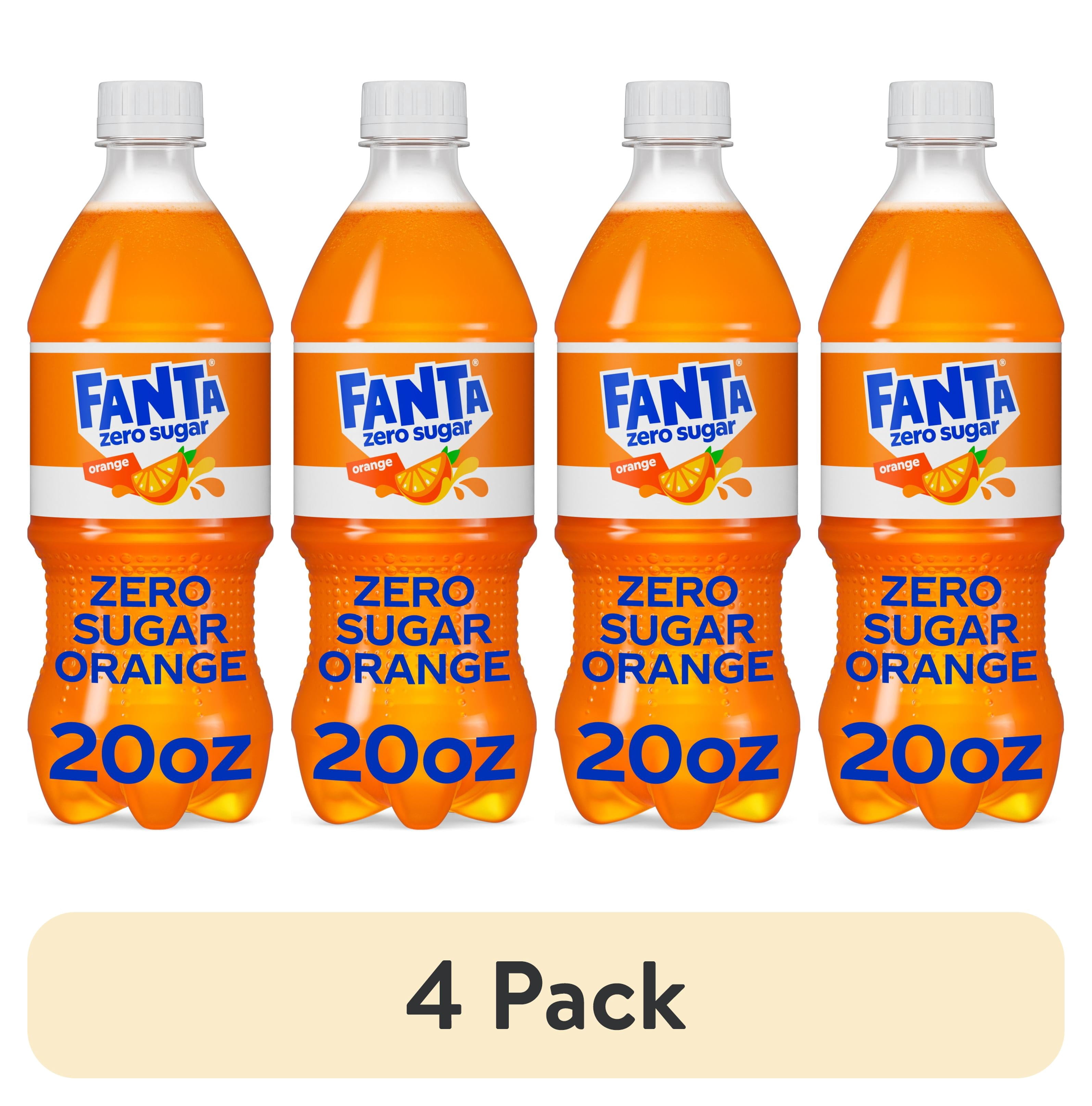 (4 pack) Fanta Zero Sugar Orange Soda Pop Bottle, 20 fl oz