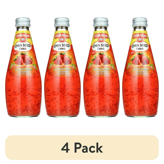 (4 pack) Faraon Chia Seed Juice, Strawberry Flavor, 9.8 Fl Oz
