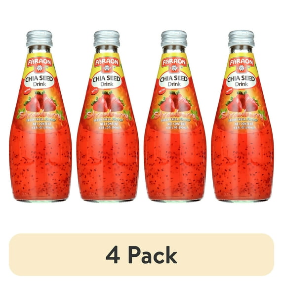 (4 pack) Faraon Chia Seed Juice, Strawberry Flavor, 9.8 Fl Oz