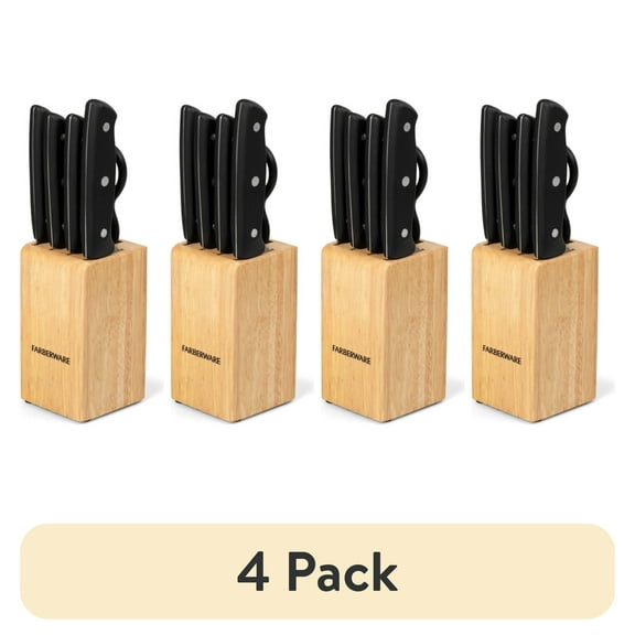(4 pack) Farberware Classic Stainless Steel 6-Piece Tripe-Riveted Knife Set with Black Handle