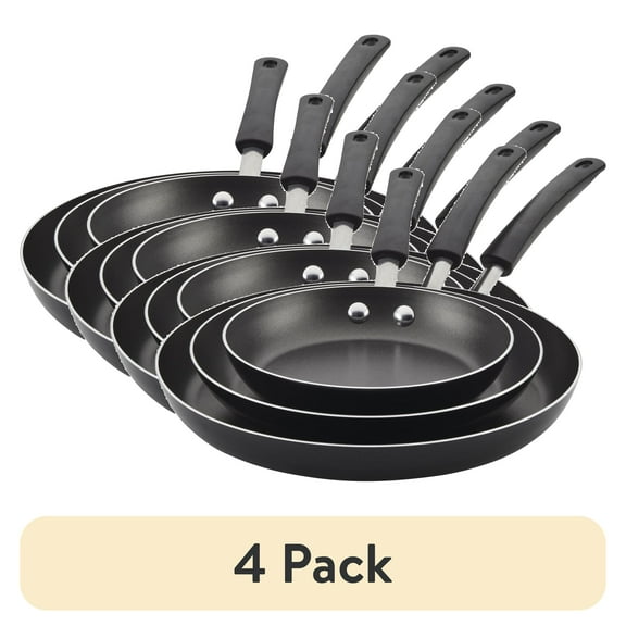 (4 pack) Farberware Easy Clean 3 Pcs Nonstick Frying Pans / Skillets, Dishwasher Safe, 8 Inch, 9.75 Inch, 12 Inch, Black