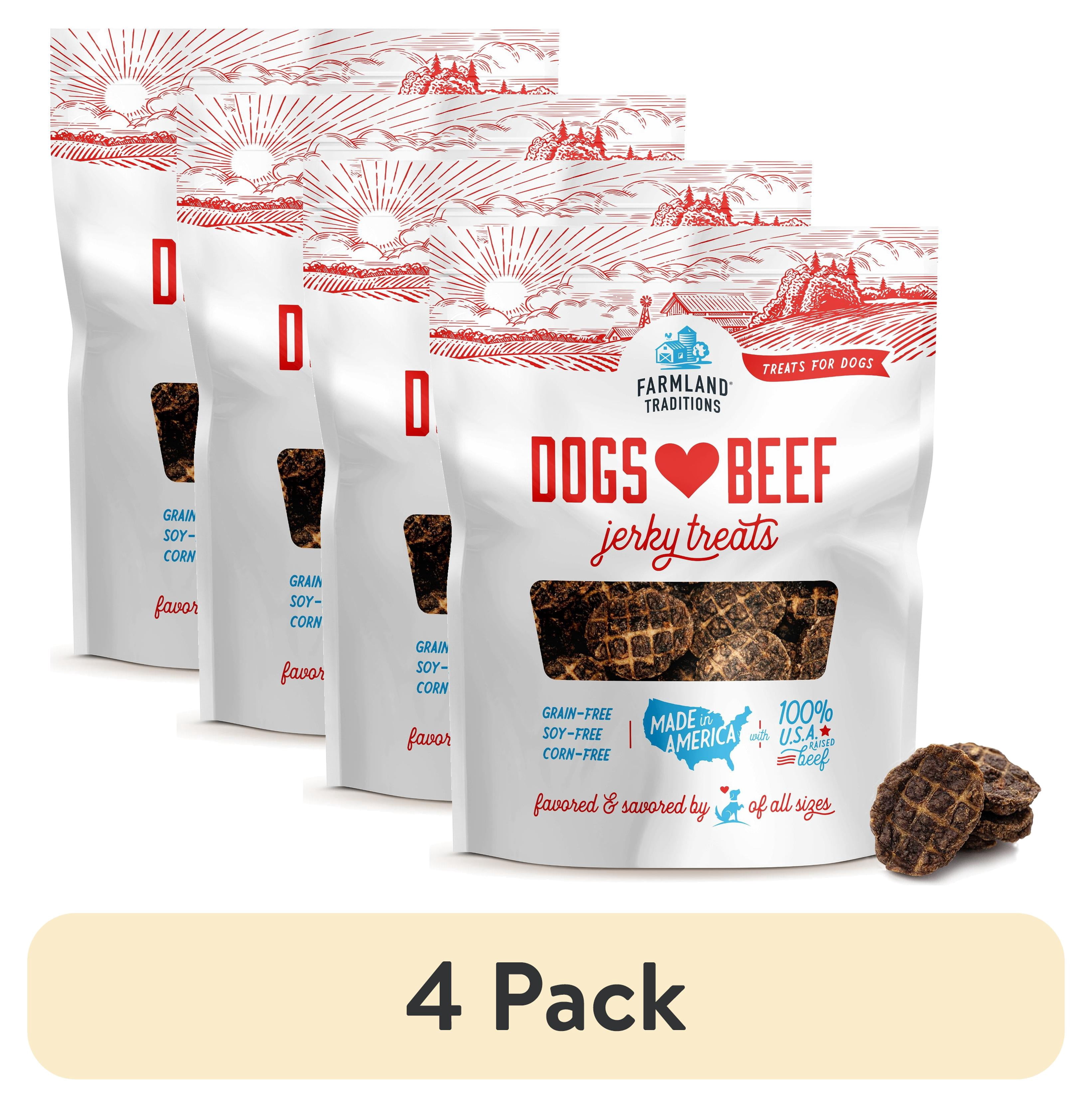 (4 pack) Farmland Traditions Dogs Love Beef Jerky Dog Treats with Only 4 Ingredients and No Fillers, 13.5 Ounce Bag