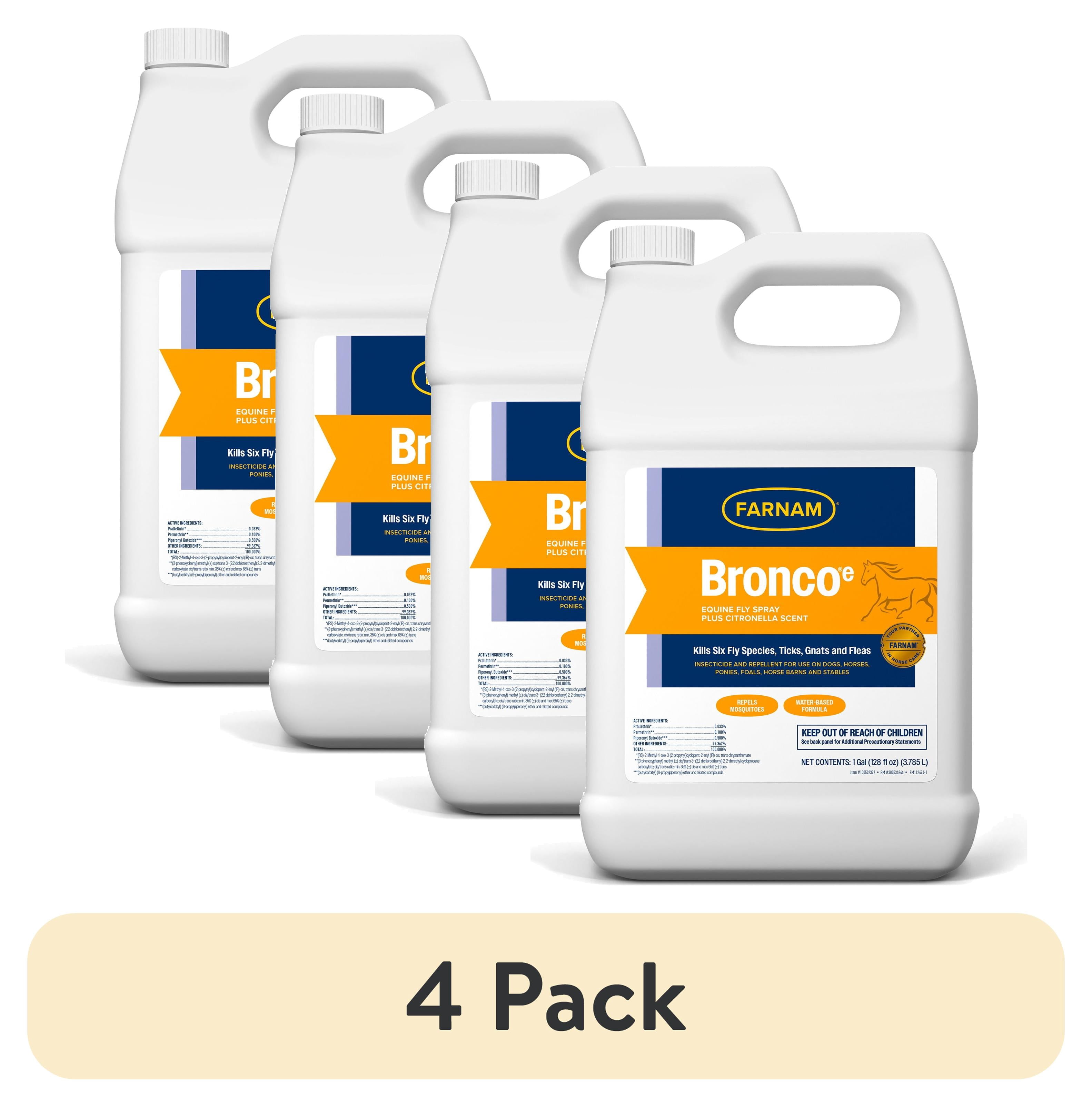 (4 pack) Farnam Bronco e Horse Fly Spray with Citronella for Horses, Dogs & Premises, Refill, 128 fl oz