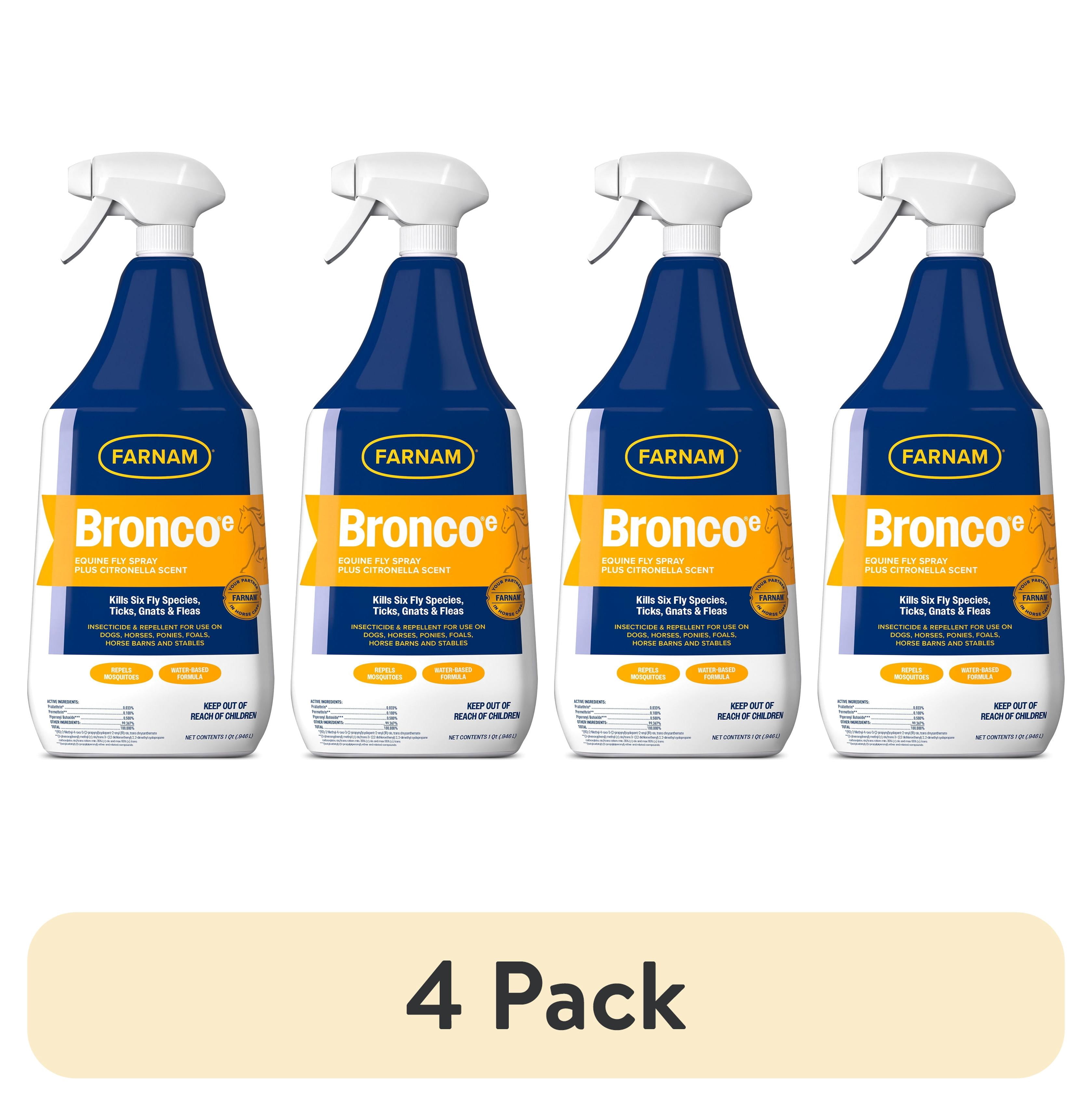 (4 pack) Farnam Bronco e Horse Fly Spray with Citronella Scent for Horses, Dogs & Premises, 32 fl oz