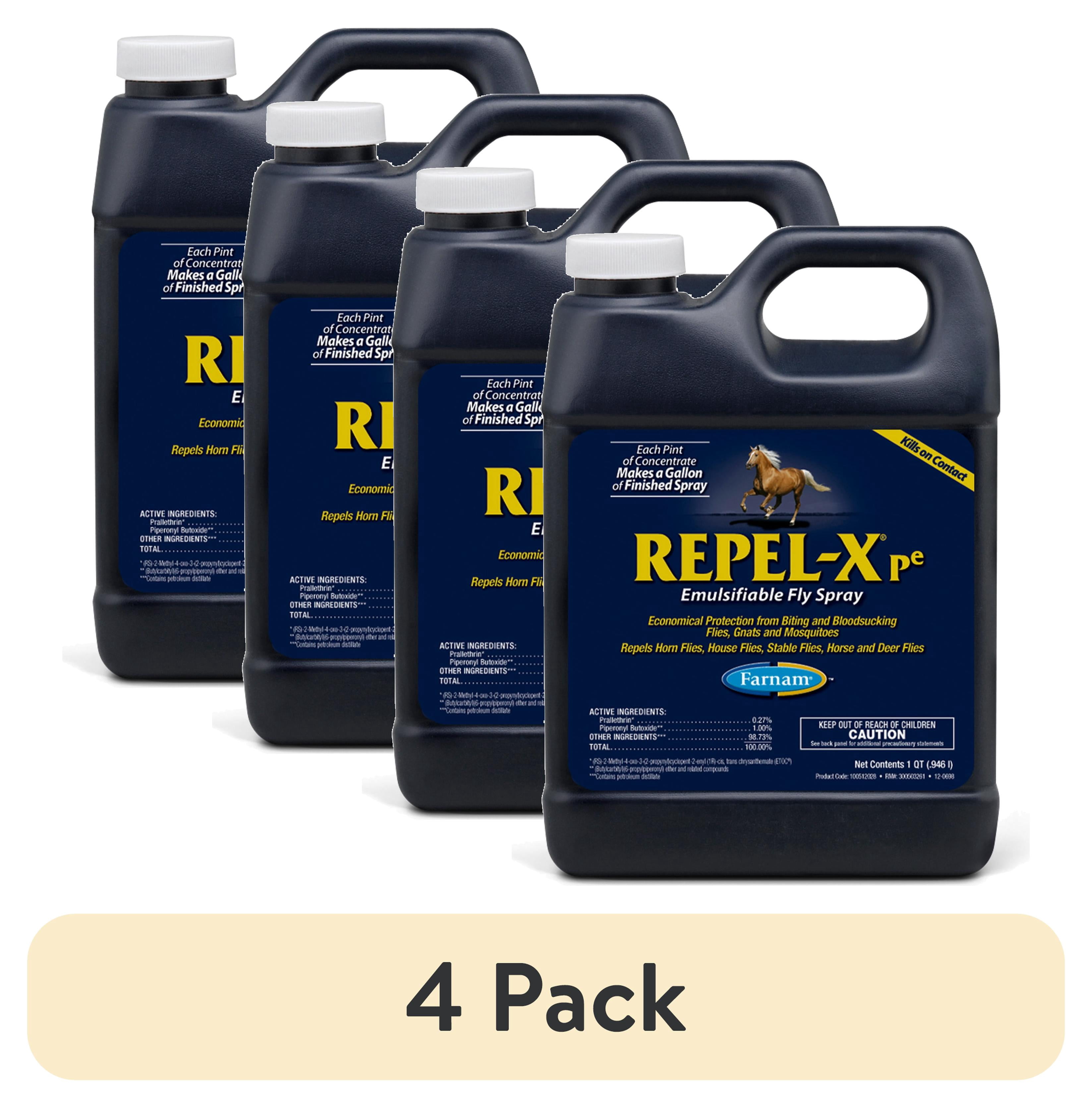 (4 pack) Farnam Repel-X pe Fly Spray Concentrate for Horses & Dogs, Insect Repellent for Mosquitoes, Ticks & Gnats, 32 fl oz Concentrate Makes 8 Quarts