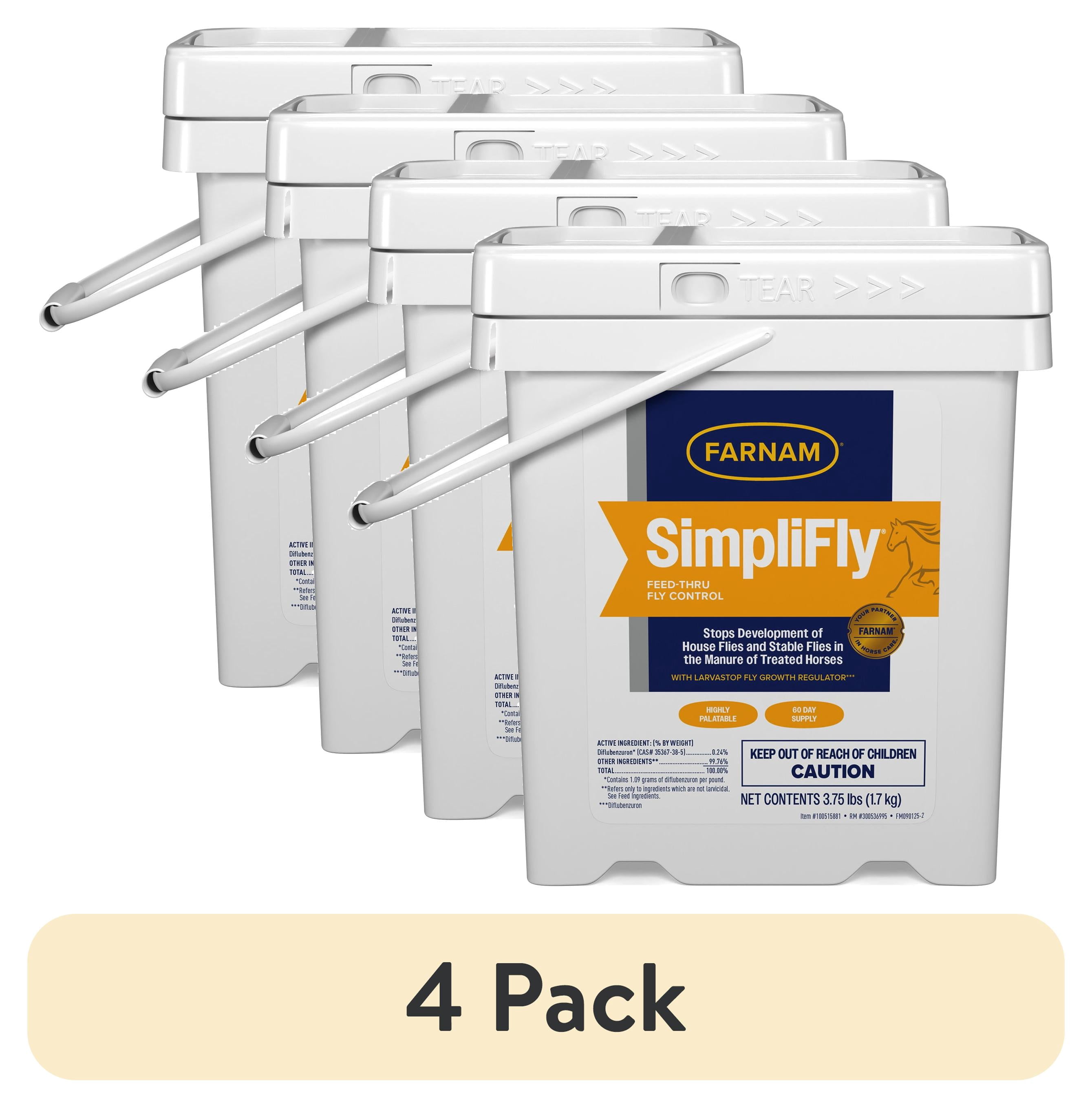 (4 pack) Farnam SimpliFly Feed Through Fly Control Daily Supplement for Horses, 60 Day Supply, 3.75 lb