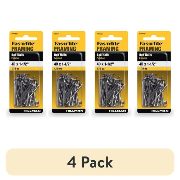 (4 pack) Fas-n-tite Box Nails, 4D x 1-1/2", Steel, Polished, Gray, Interior Framing Nails