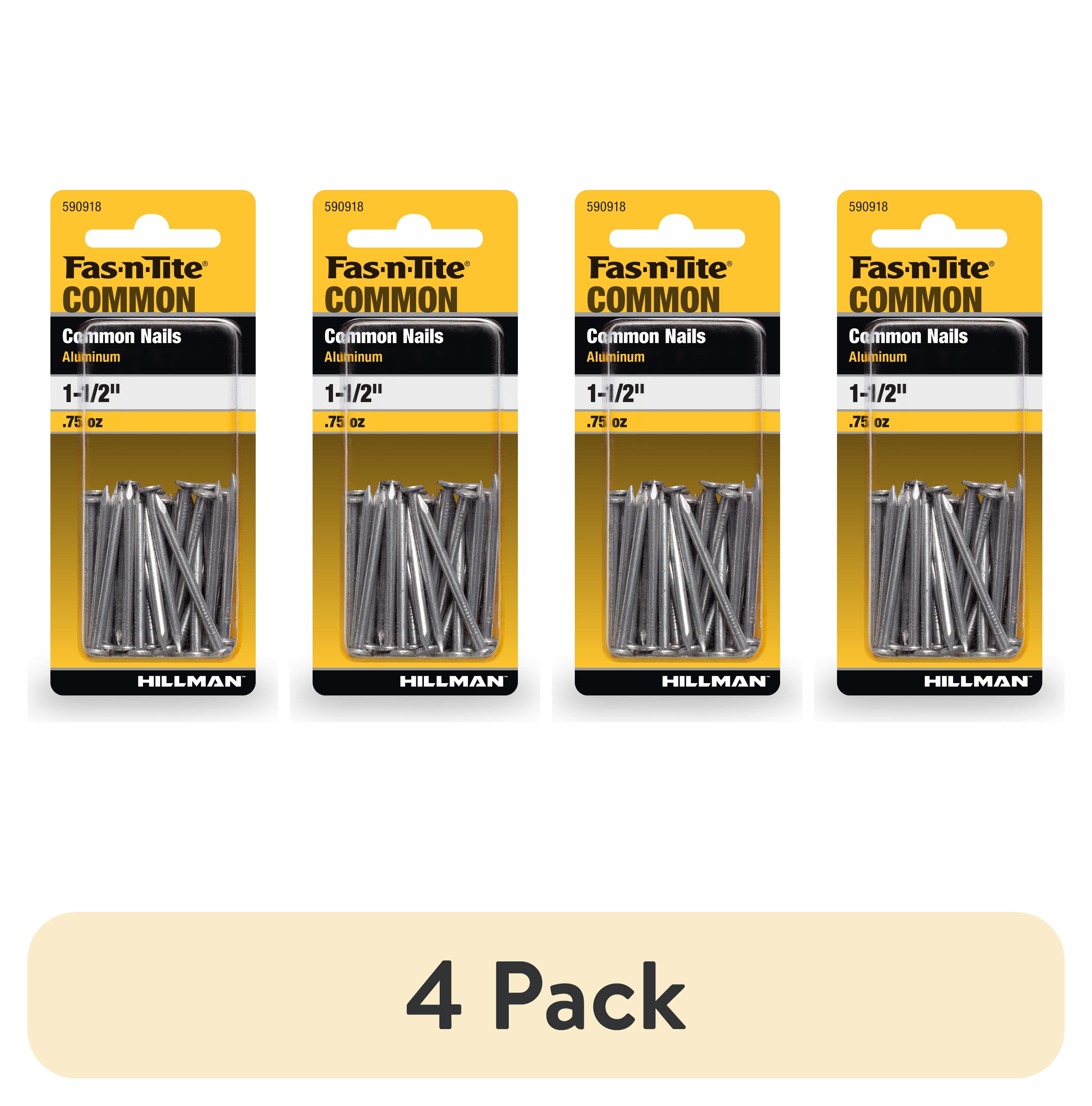 (4 pack) Fas-n-tite Common Nails, 1-1/2", Aluminum, Rust Resistant, Silver, .75 oz pack