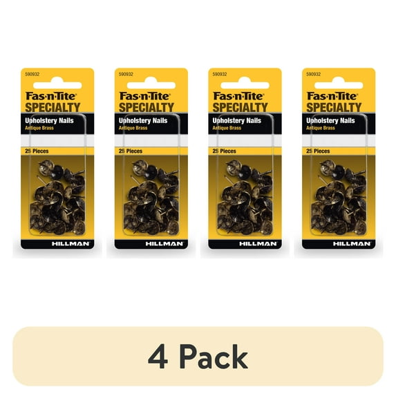 (4 pack) Fas-n-tite Upholstery Nails, Steel, Bright Finish, Antique Brass, 25 pack