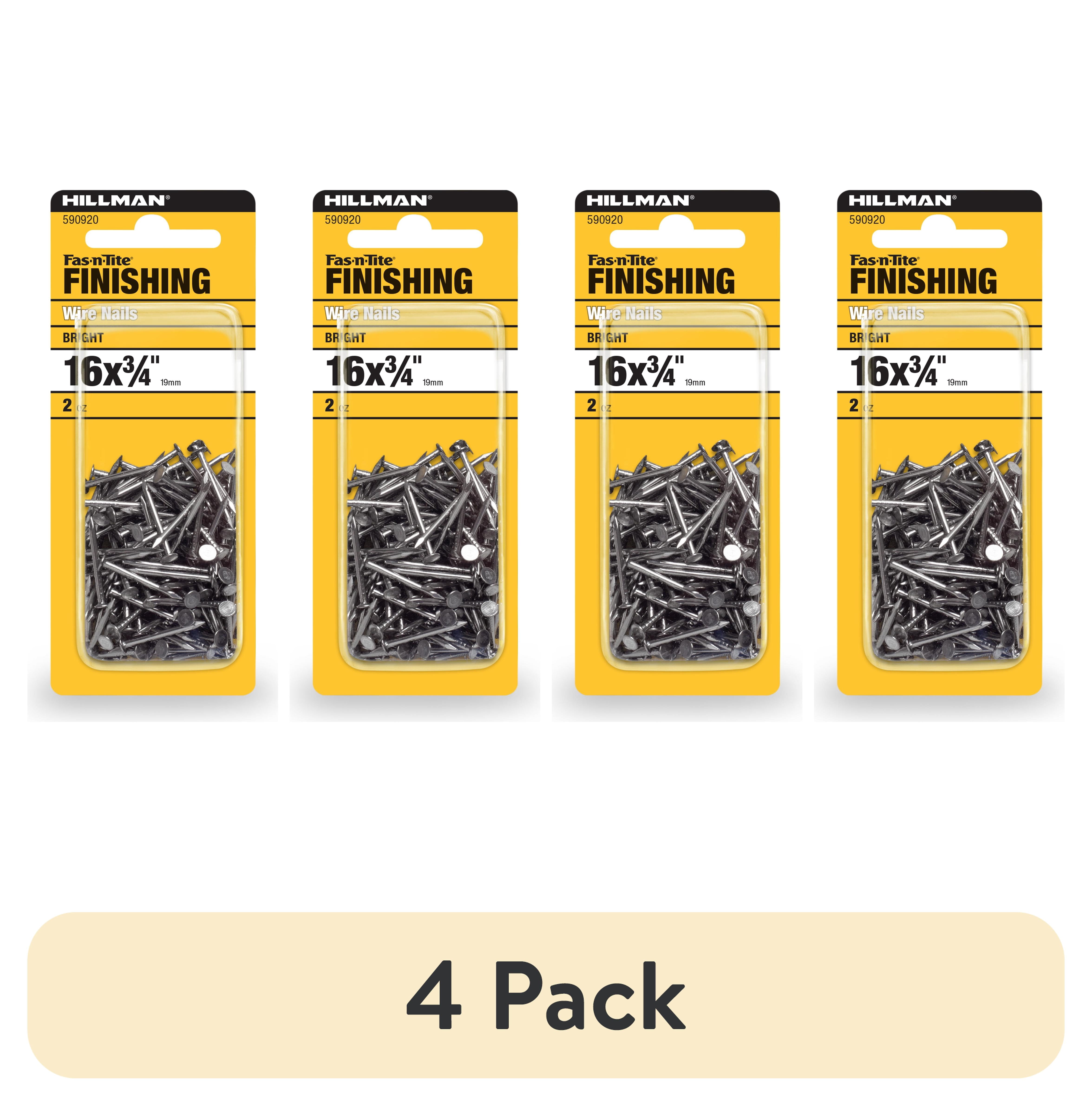 (4 pack) Fas-n-tite Bright Wire Finishing Nails, 16 x 3/4", Steel, Silver, Interior Nails