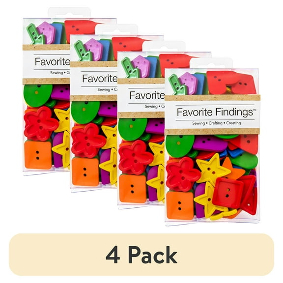 (4 pack) Favorite Findings Value Shapes Assorted Size Sew Thru Buttons, 31/2 Ounces