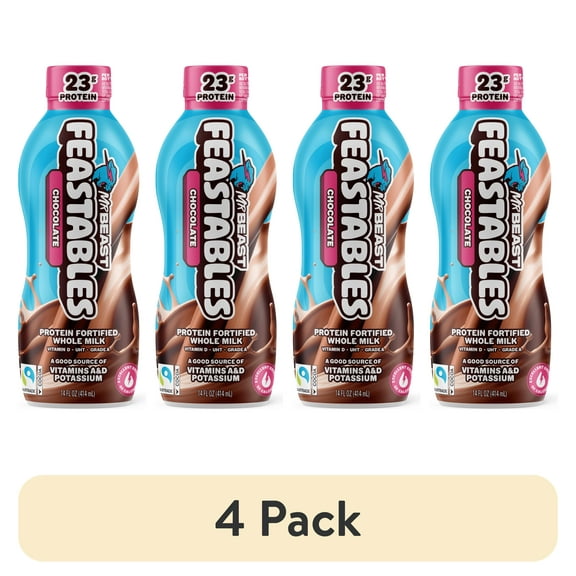 Feastables Protein Fortified Chocolate Milk, Shelf-Stable, 14 fl oz, Single Bottle