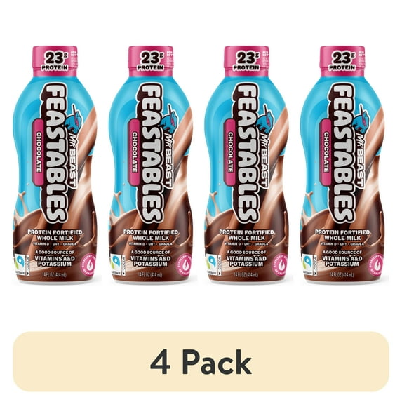 (4 pack) Feastables Protein Fortified Chocolate Milk, Shelf-Stable, 14 fl oz, Single Bottle