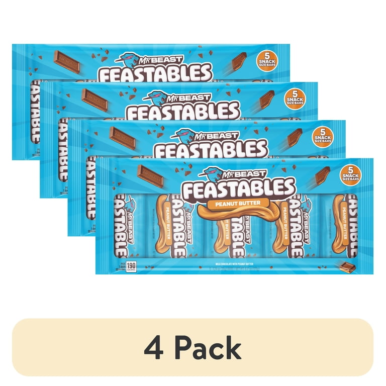 4 pack) Feastables MrBeast Peanut Butter Milk Chocolate Bar, 12.24