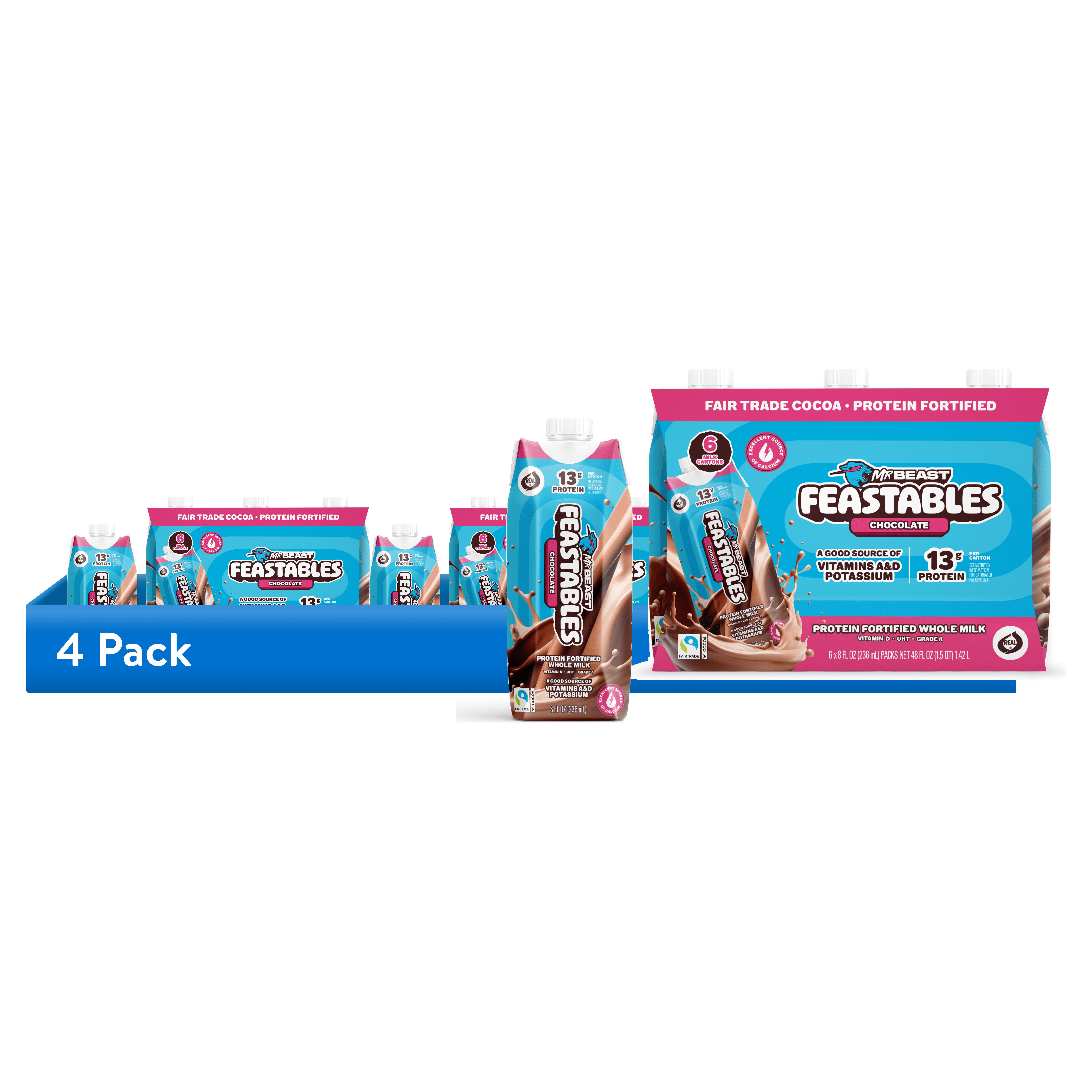 (4 pack) Feastables Protein Fortified Chocolate Milk, Shelf-Stable, 8 fl oz, 6 Pack