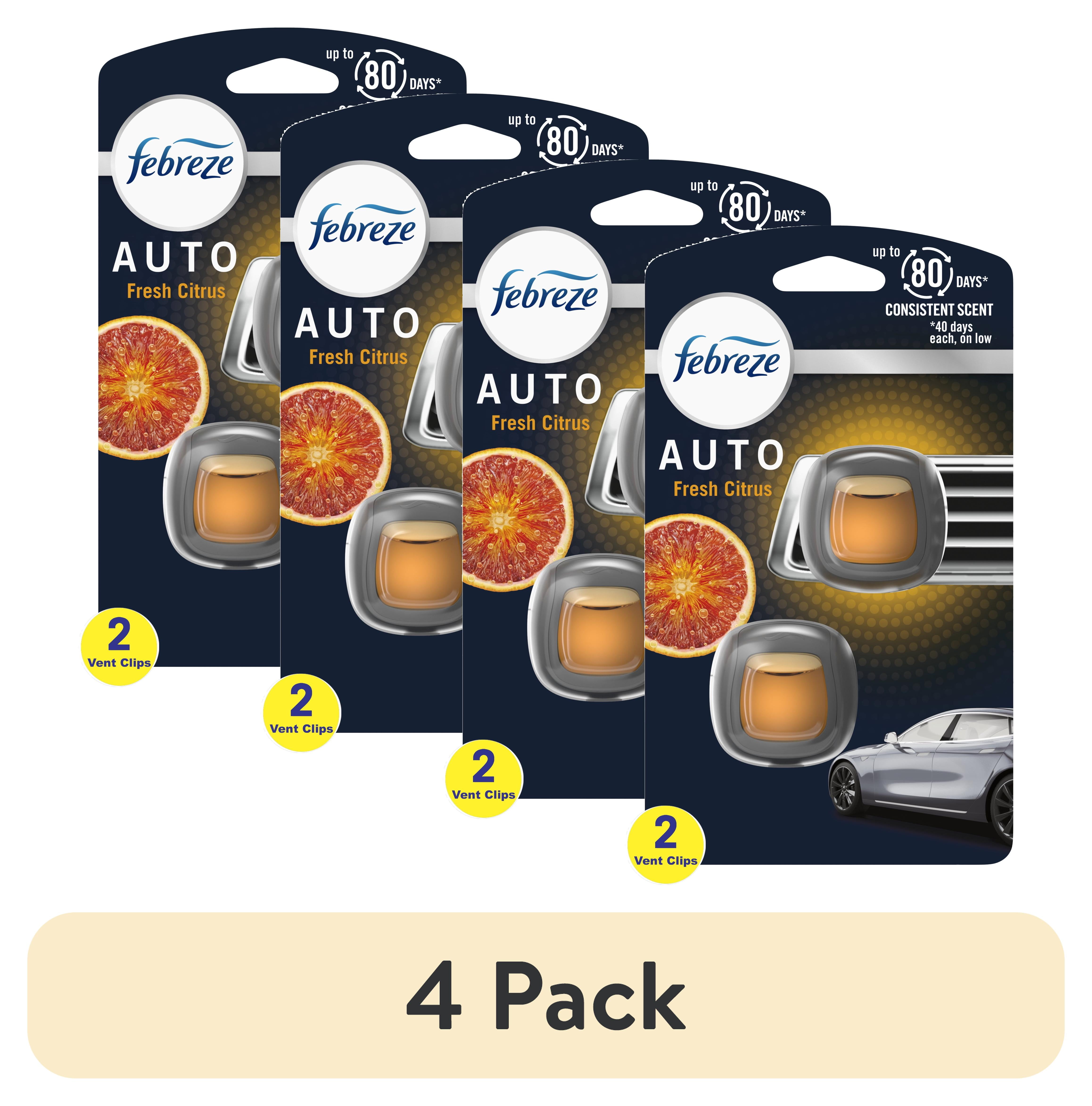 (4 pack) Febreze AUTO Air Freshener, Odor-Fighting Automotive Vent Clip, Fresh Citrus Scent, 2 Count