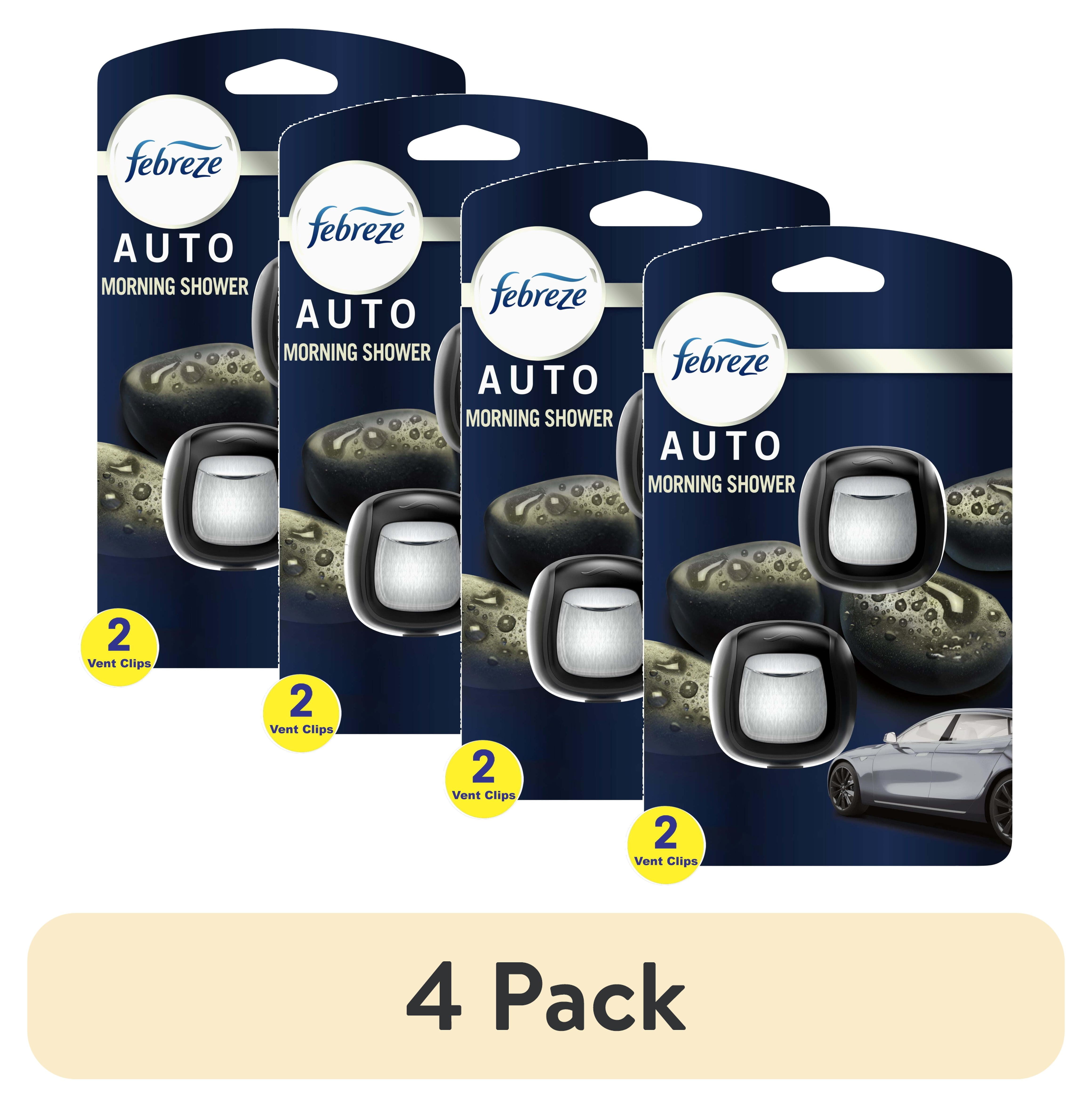(4 pack) Febreze AUTO Car Air Freshener, Odor-Fighting Car Vent Clip, Morning Shower, 2 Count
