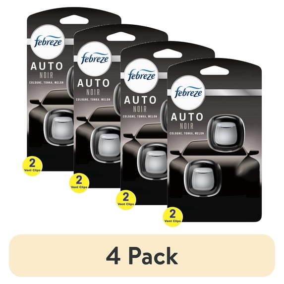 (4 pack) Febreze AUTO Car Air Freshener, Odor-Fighting Car Vent Clip, Noir, 2 Count