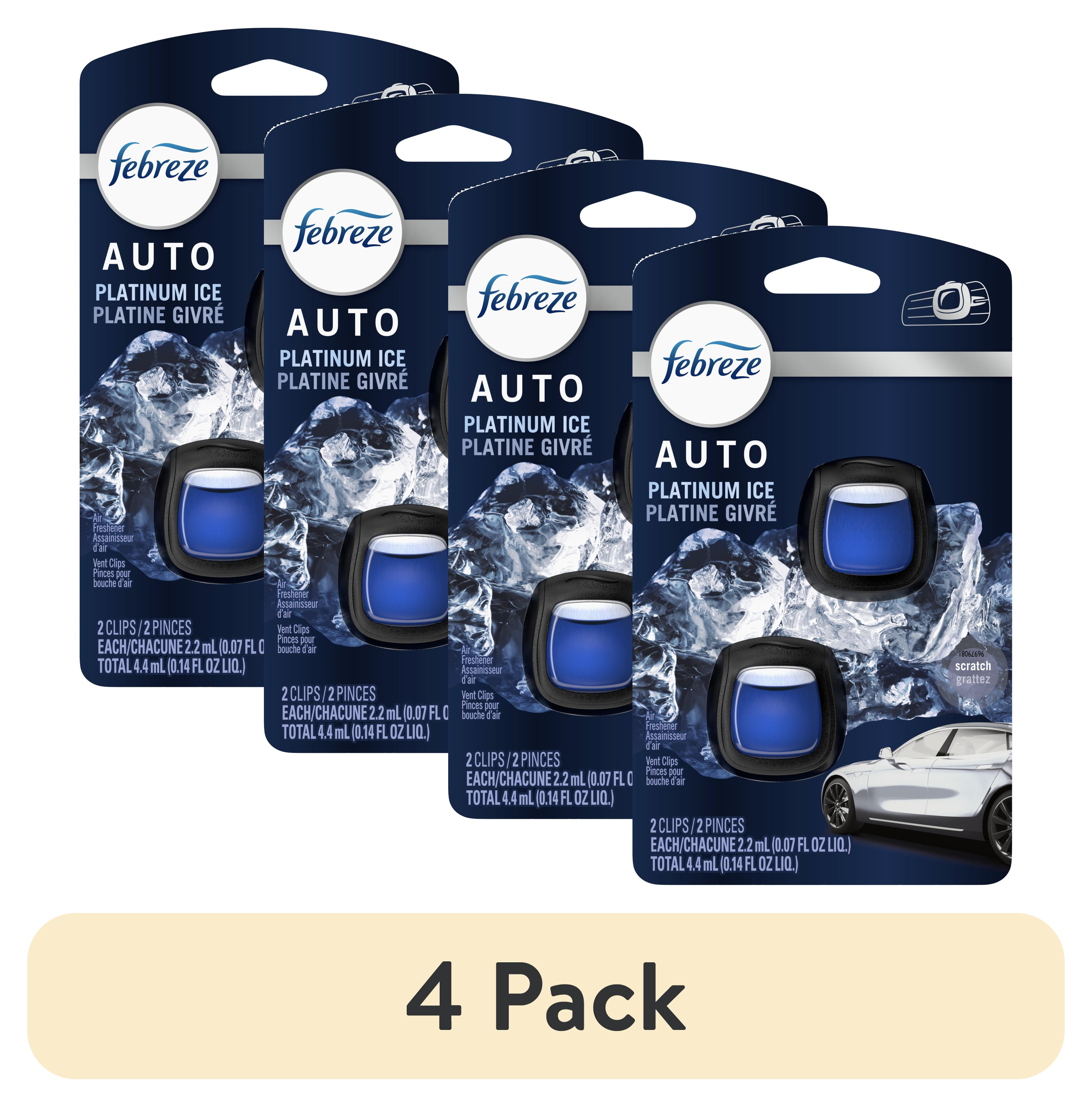 (4 pack) Febreze AUTO Car Air Freshener, Odor-Fighting Car Vent Clip, Platinum Ice, 2 Count