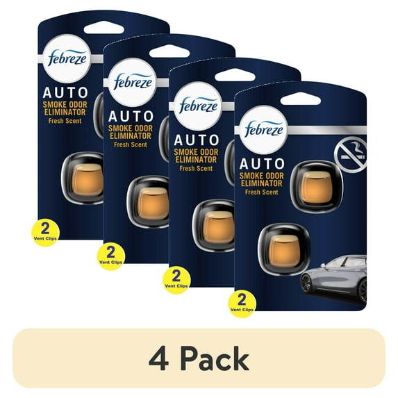 (4 pack) Febreze AUTO Car Air Freshener, Odor-Fighting Car Vent Clip, Smoke Odor Fighter, 2 Count