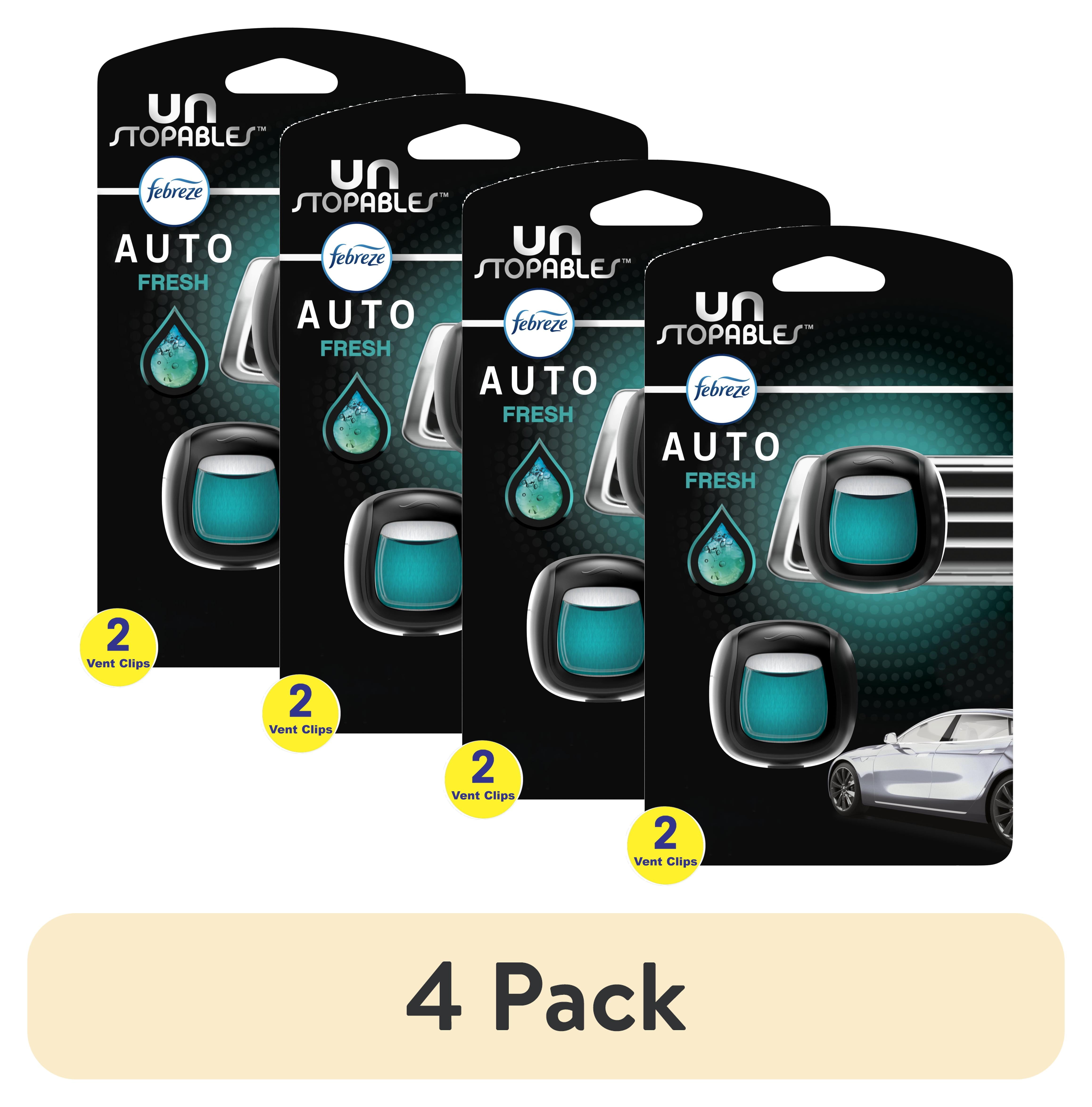(4 pack) Febreze AUTO Car Air Freshener, Odor-Fighting Car Vent Clip, Unstopables Fresh, 2 Count