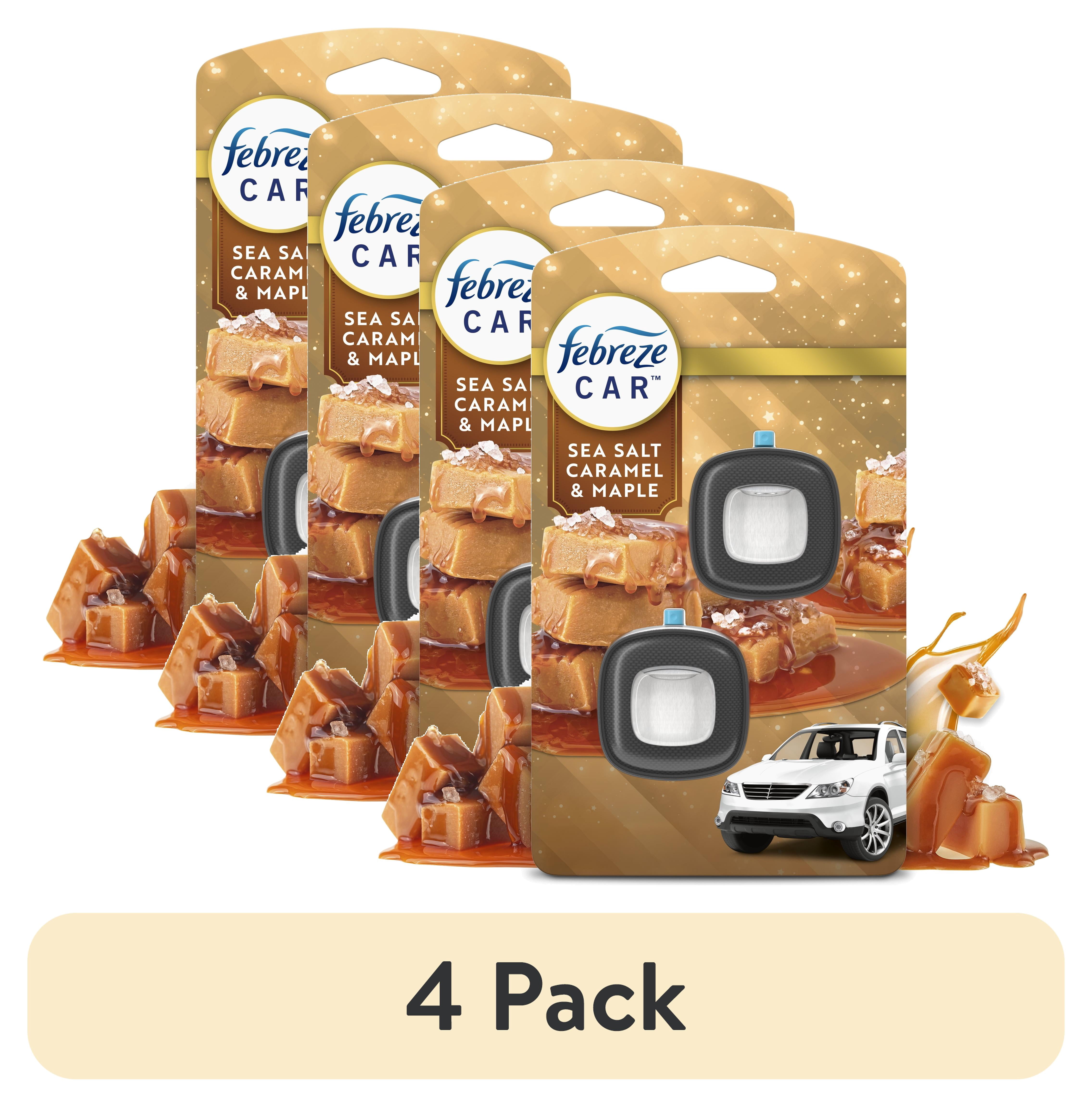 (4 pack) Febreze Car Air Freshener, Odor-Fighting Car Vent Clip, Sea Salt Caramel & Maple, 2 Count