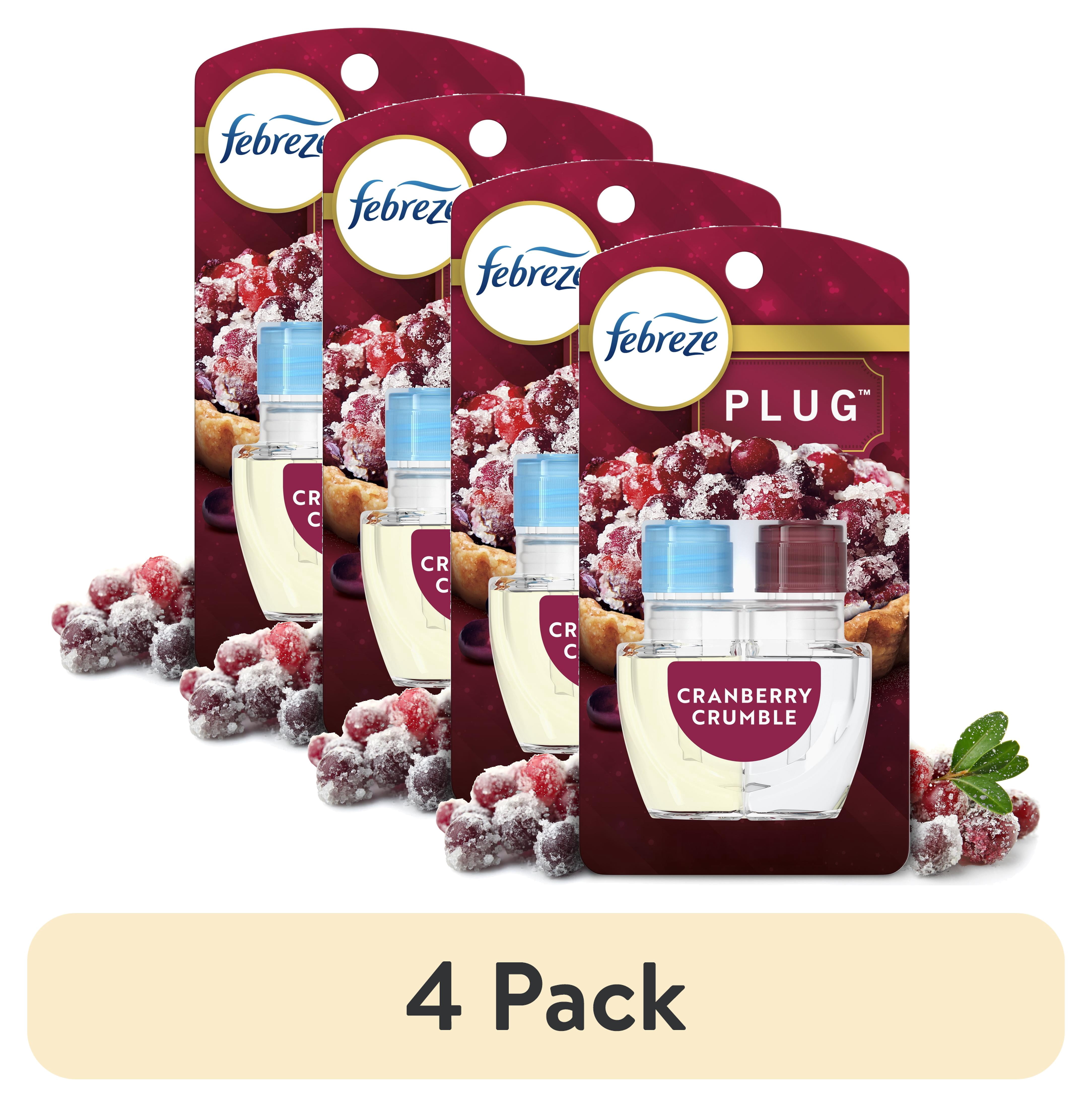 (4 pack) Febreze Plug Refill Odor-Fighting Air Freshener Cranberry Crumble Scent, 1 Count, 0.87 fl oz