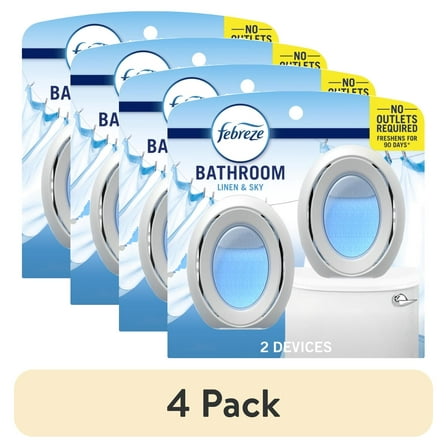(4 pack) Febreze Bathroom Air Freshener, Odor-Fighting, Linen & Sky Scent, 2 Count