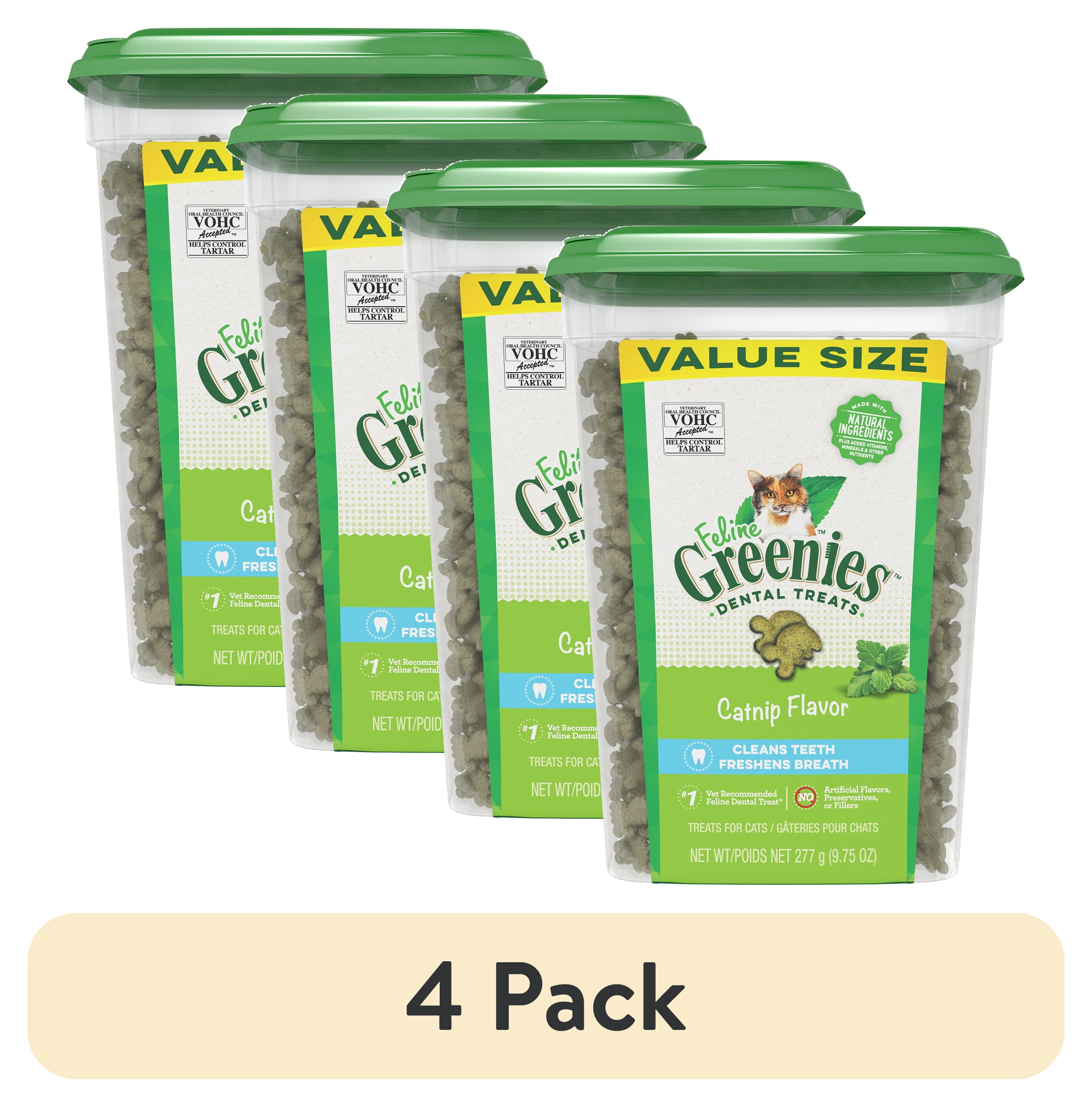 (4 pack) Greenies Feline Catnip Flavor Adult Natural Dental Cat Treats, 9.75 Oz Tub