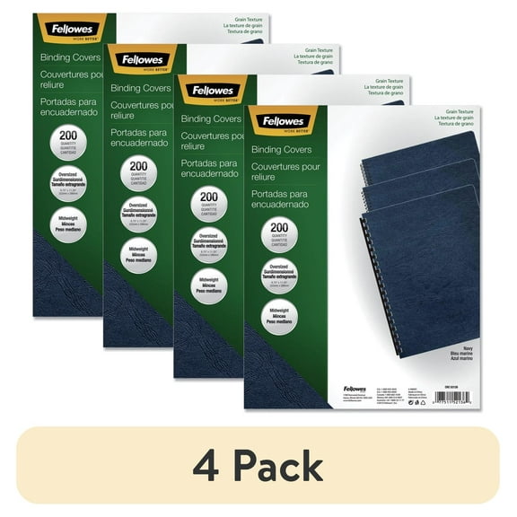 (4 pack) Fellowes binding covers 200pk oversize navy