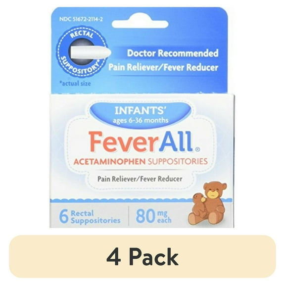 (4 pack) FeverAll Infants Acetaminophen Suppositories 6 Rectal Suppositories 80mg each