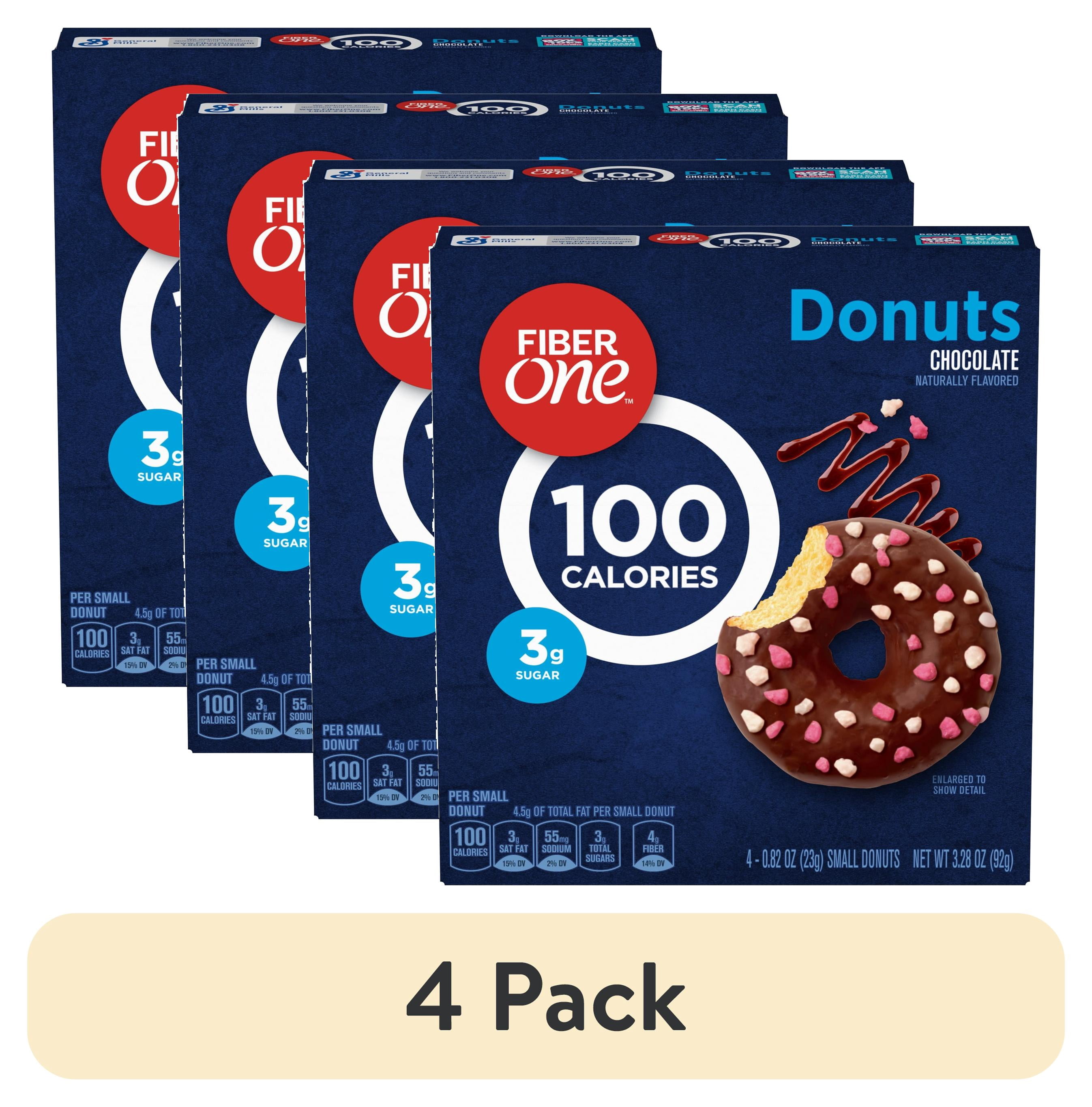 (4 pack) Fiber One 100 Calorie Donuts, Chocolate Snacks, 3g Sugar, 4 Count, 3.28 oz