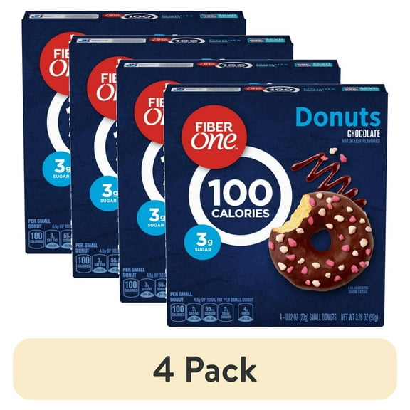 (4 pack) Fiber One 100 Calorie Donuts, Chocolate Snacks, 3g Sugar, 4 Ct, 3.28 oz