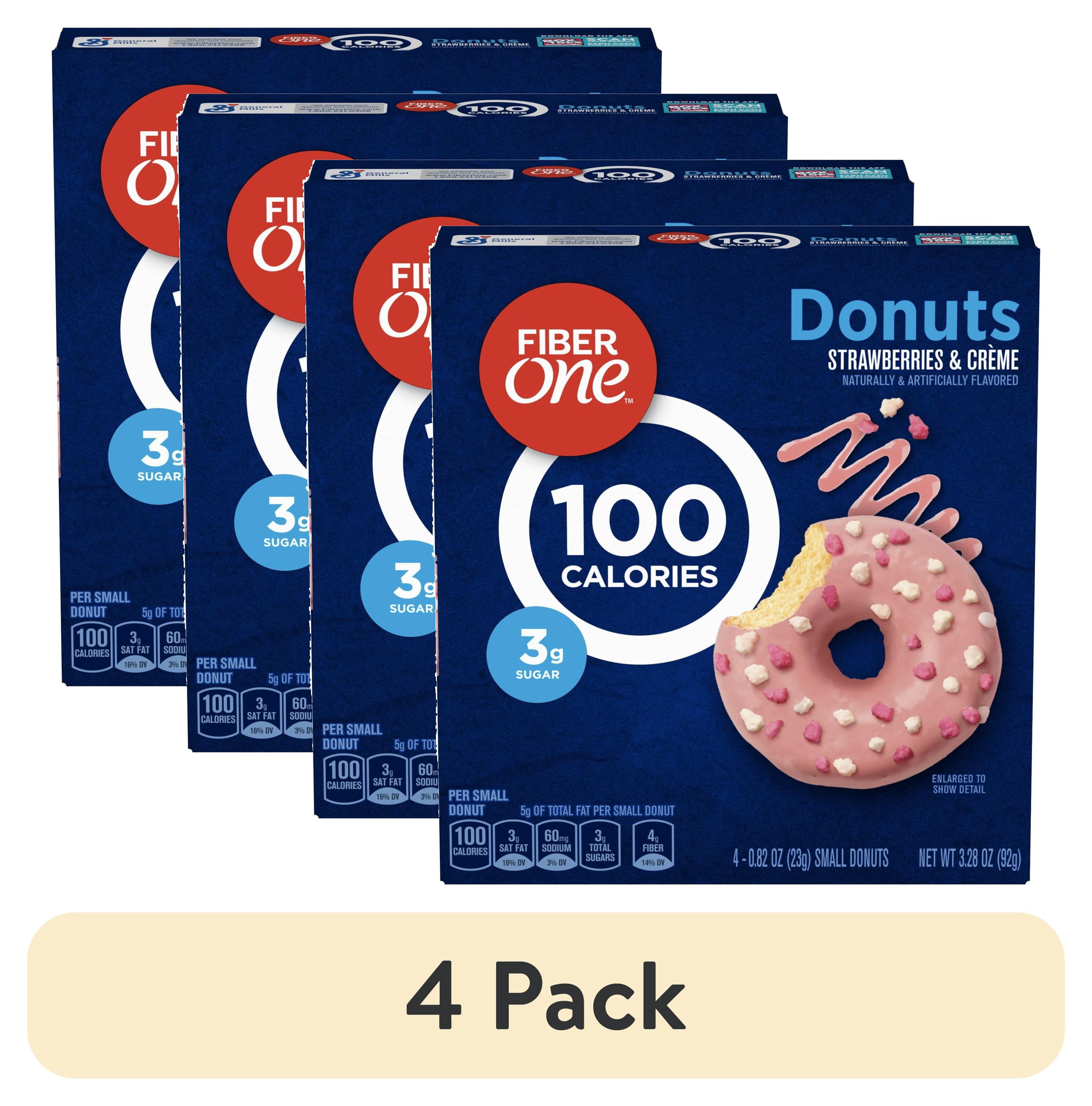 (4 pack) Fiber One 100 Calorie Donuts, Strawberries and Creme, 3g Sugar, 4 Count, 3.28 oz