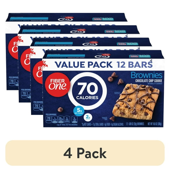 (4 pack) Fiber One 70 Calorie Brownies, Chocolate Chip Cookie, 2g Sugar, Value Pack, 12 Count, 10.6 oz