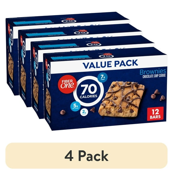 (4 pack) Fiber One 70 Calorie Brownies, Chocolate Chip Cookie, 2g Sugar, Value Pack, 12 Ct, 10.6 oz