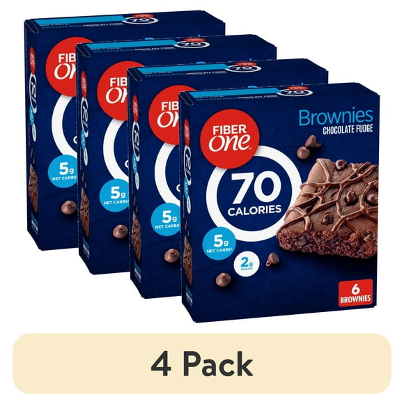 (4 pack) Fiber One 70 Calorie Brownies, Chocolate Fudge, Snack Bars, 6 Bars, 5.34 oz