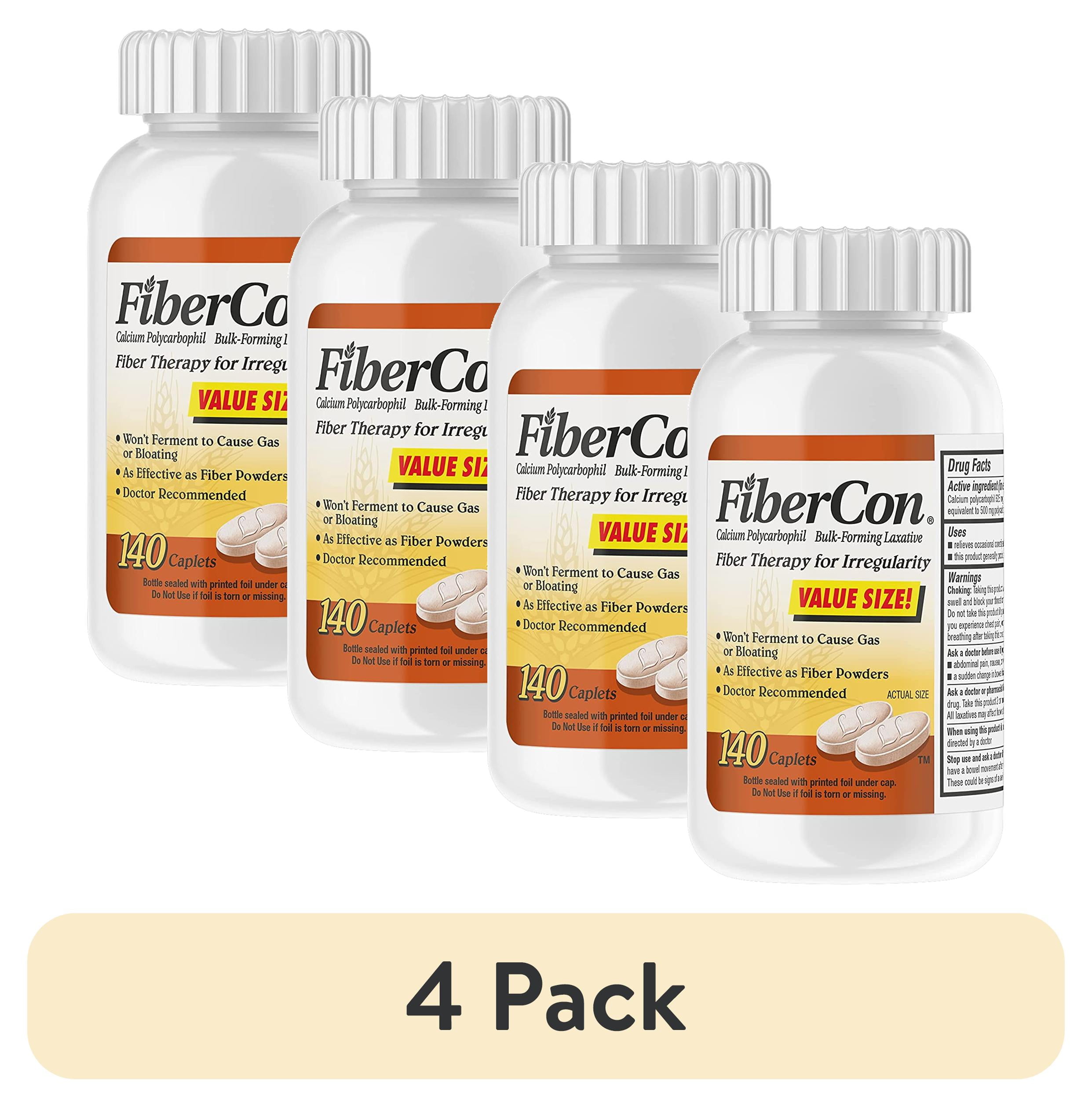 (4 pack) FiberCon Fiber Therapy Coated Caplets, Safe, Simple & Comfortable Insoluble Fiber for Bowel Irregularity, Comfortable Constipation Relief with No Gas or Bloating, 140 Caplets