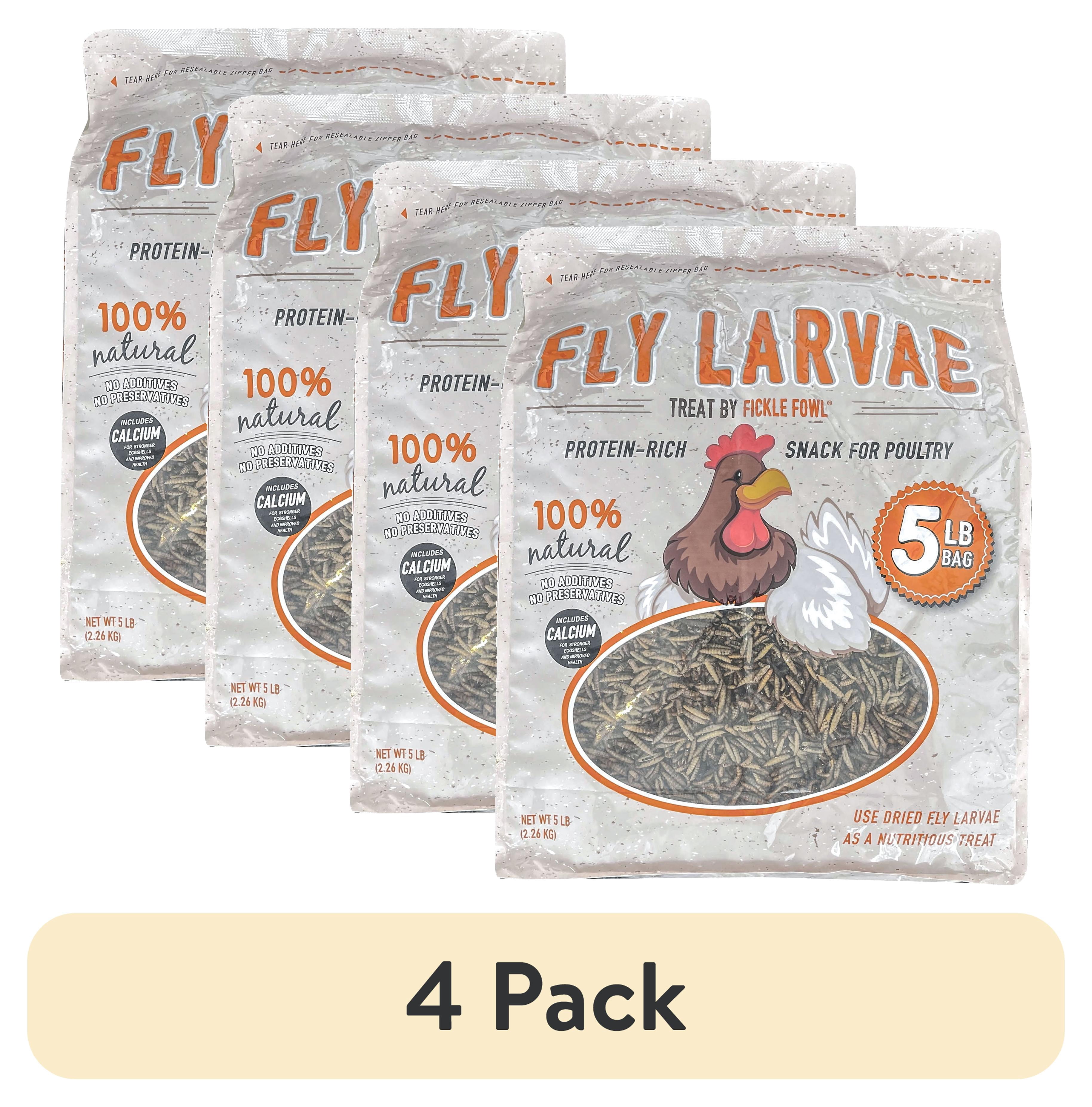 (4 pack) Fickle Fowl Black Soldier Fly Larvae 5 lbs Bag for Chickens, Wild Birds, Reptiles, and Small Pets