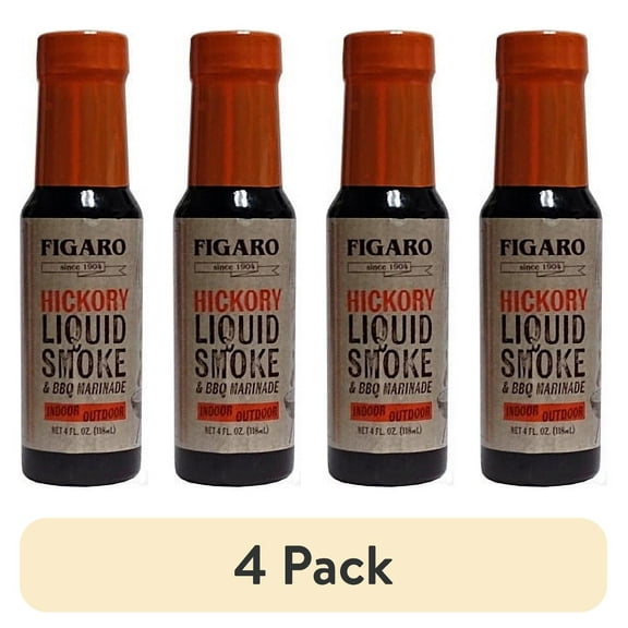 (4 pack) Figaro Hickory Liquid Smoke & Barbecue Marinade, 4 fl oz