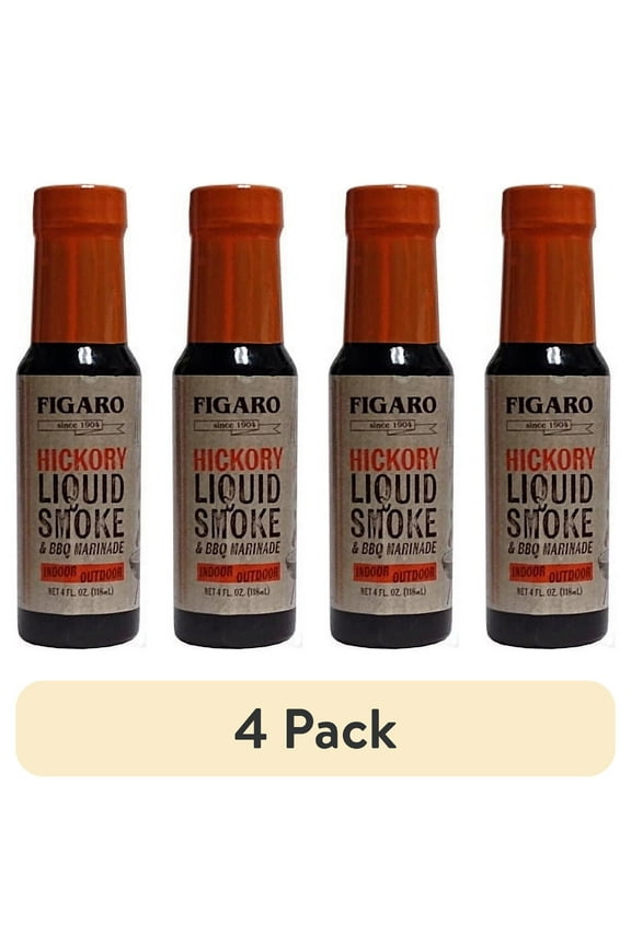 (4 pack) Figaro Hickory Liquid Smoke & Barbecue Marinade, 4 fl oz