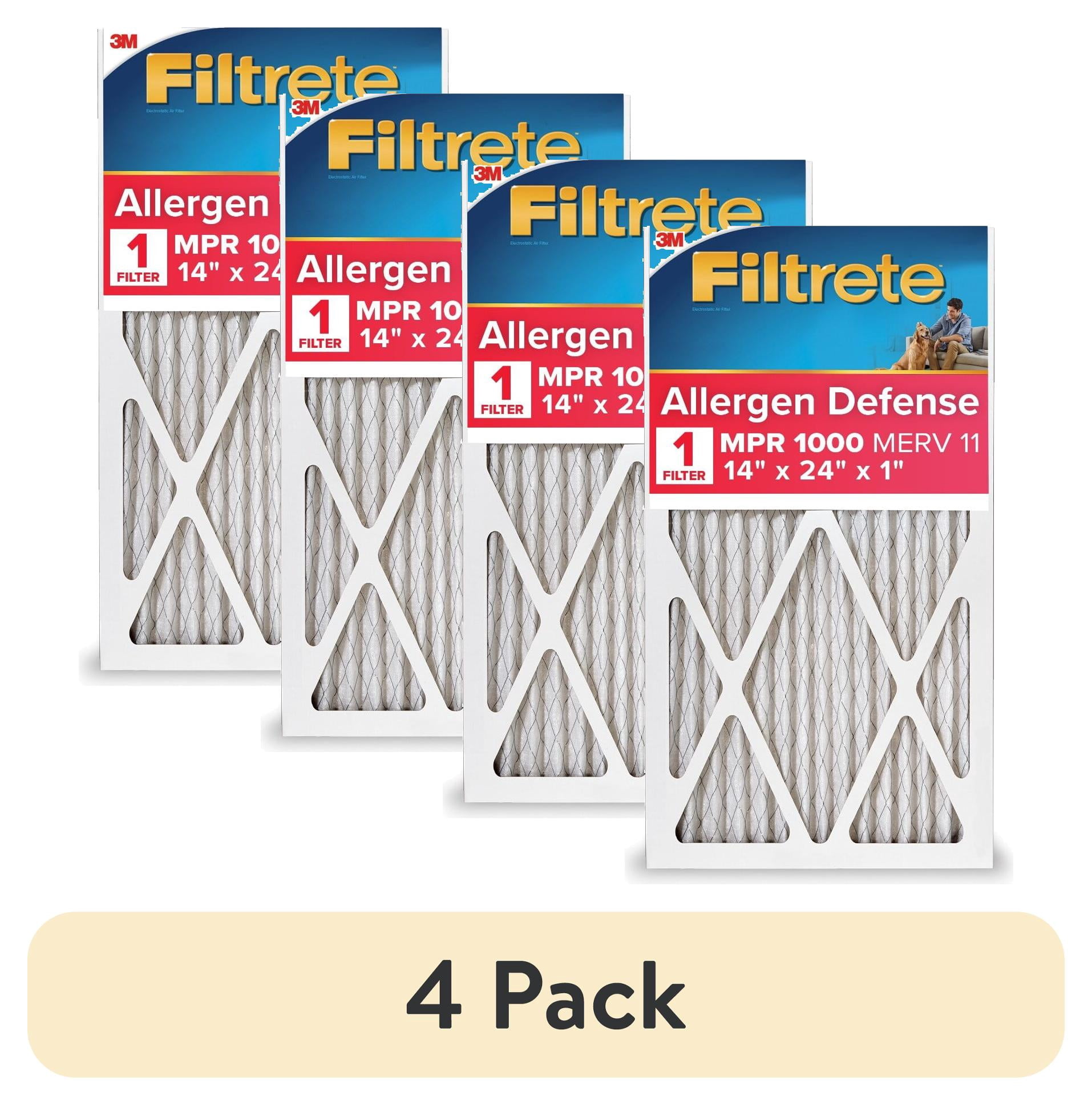 (4 pack) Filtrete 14x24x1 HVAC Furnace Air Filter, MPR 1000 MERV 11, Allergen Defense, 1 Filter
