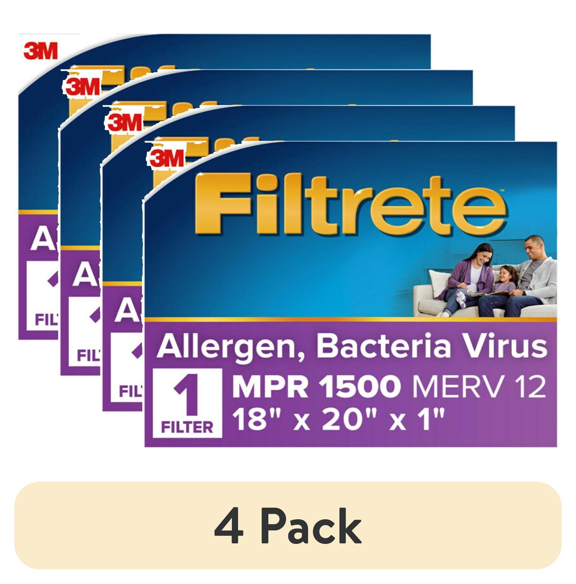 (4 pack) Filtrete 18x20x1 HVAC Furnace Air Filter, MPR 1500 MERV 12, Allergen, Bacteria and Virus, 1 Filter