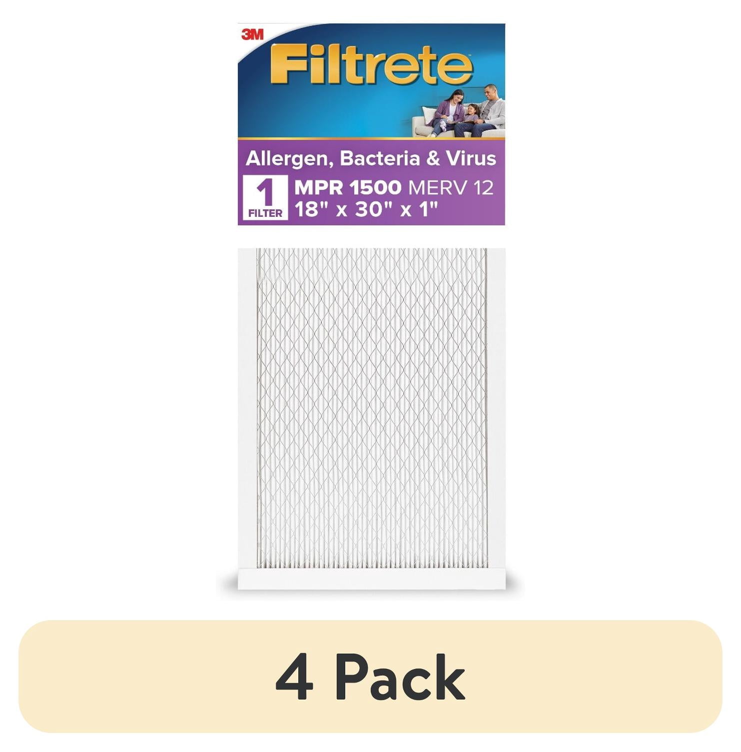 (4 pack) Filtrete 18x30x1 HVAC Furnace Air Filter, MPR 1500 MERV 12, Allergen, Bacteria and Virus, 1 Filter