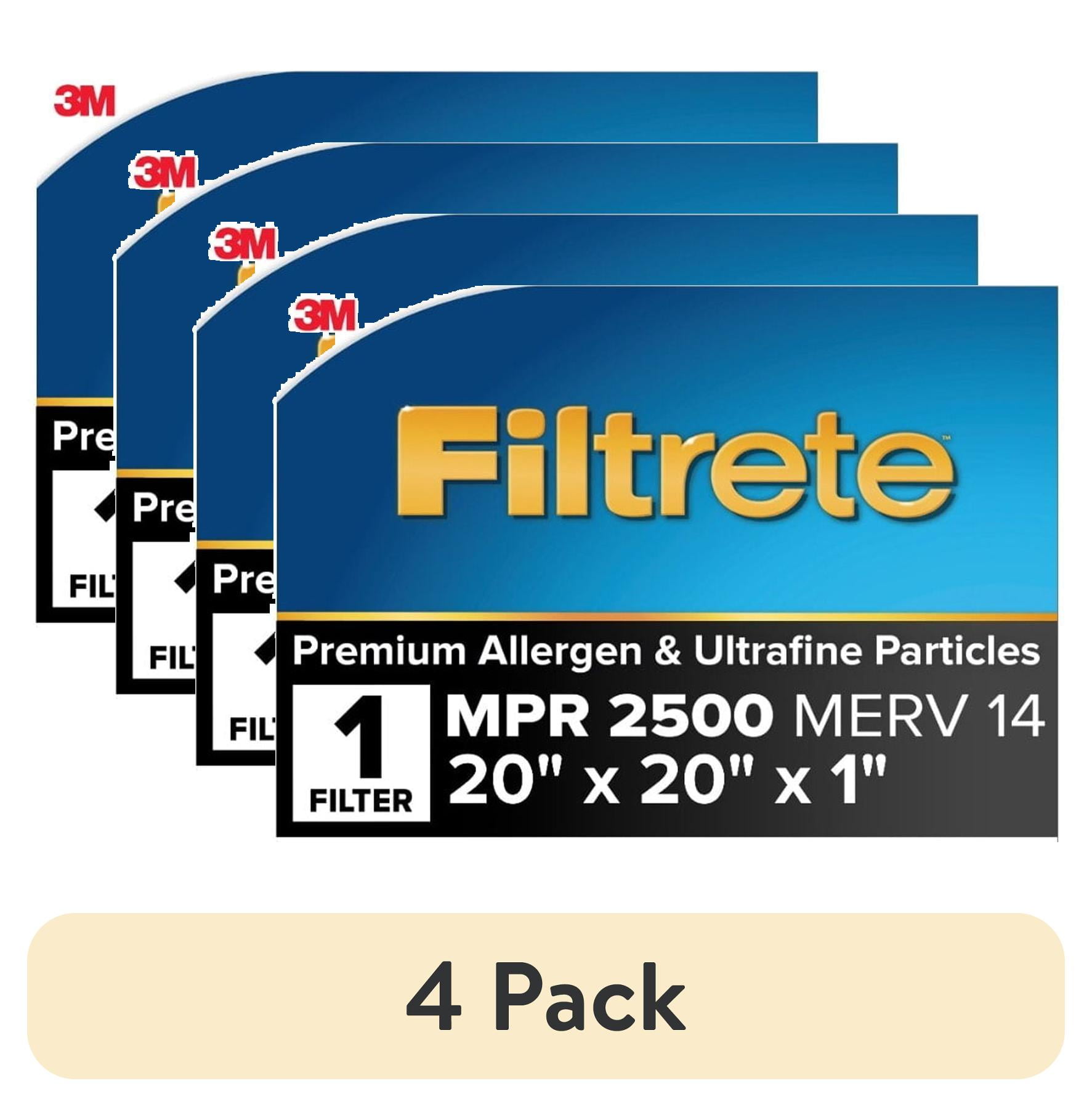 (4 pack) Filtrete 20x20x1 HVAC Furnace Air Filter, MPR 2500 MERV 14, Premium Allergen and Ultrafine Particles, 1 Filter